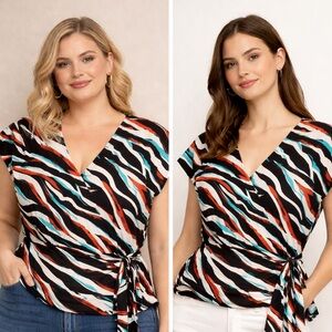 Runway Ready Striped Tie-Waist V-Neck Top in Black/Multi